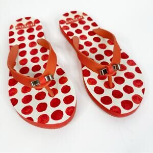 Coach Amel Coral/Orange Polka Dot Bow Flip Flops Size 8B